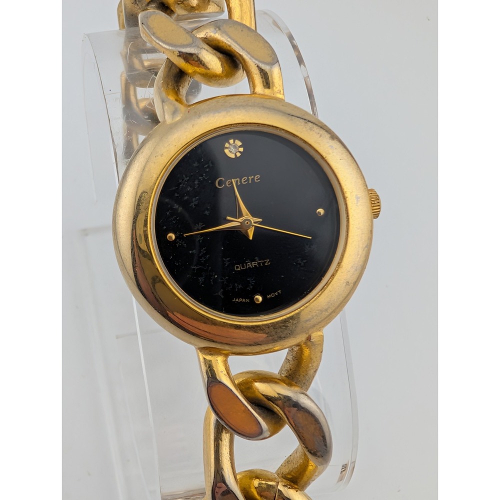 Vintage‎ Cenere Watch Women 28mm Case Gold Link 7.5" Band- New Battery